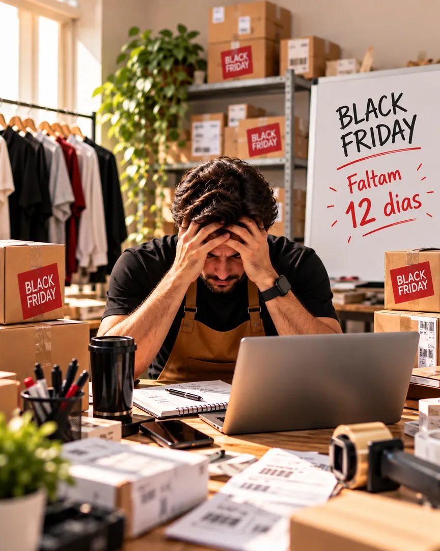 Dono de pequeno negócio sobrecarregado com a Black Friday