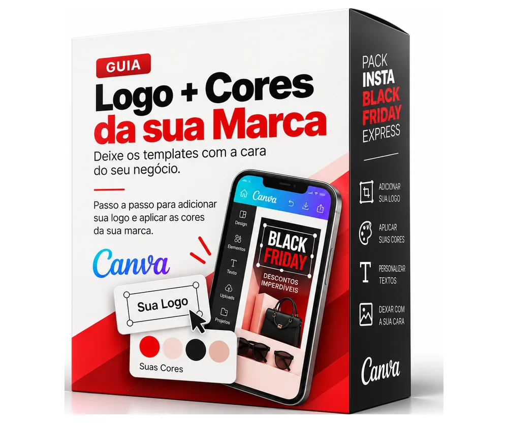 Caixa do Guia Logo + Cores da sua Marca: adicionar sua logo e aplicar as cores da sua marca no Canva